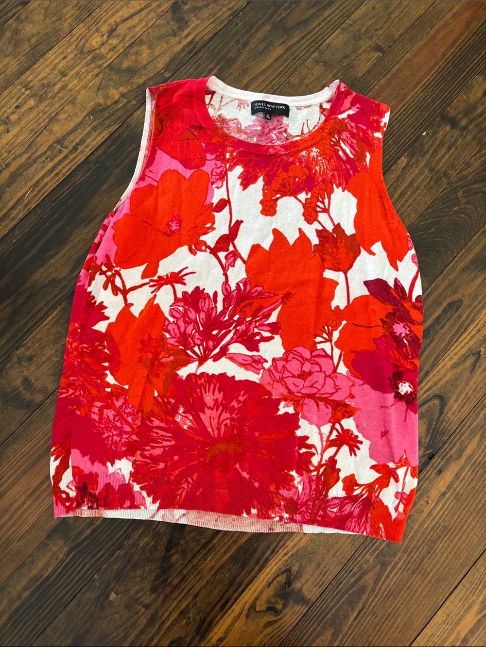 Jones New York Pink and Red Floral Sleeveless Knit Tank